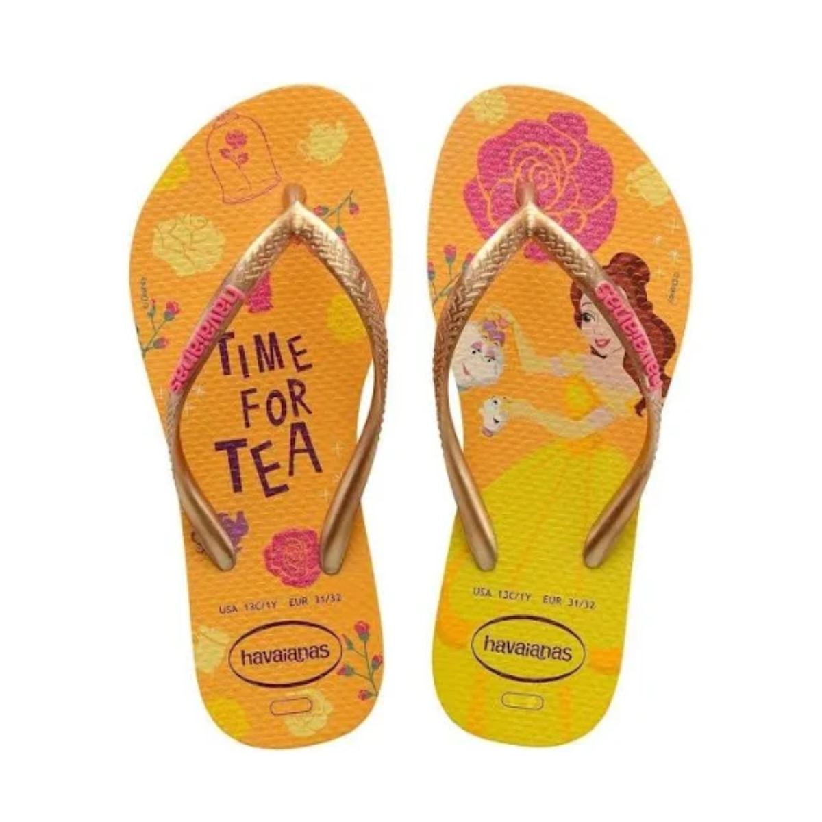 Chinelo Infantil Slim Princesa Bela Tamanho 31,32 Amarelo Havaianas