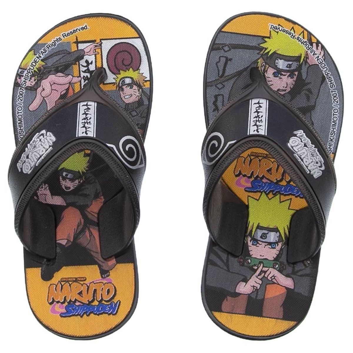 Chinelo Grendene Kids Naruto Anime Super Flop Menino Infantil 22682 Preto/Amarelo 23/24