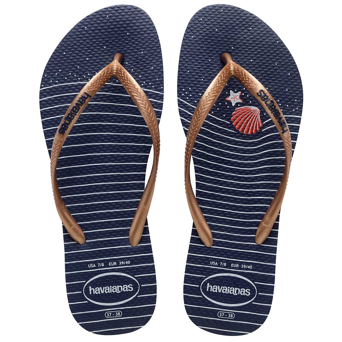 Chinelo Havaianas Feminino Marinho e Rose Gold 35/36