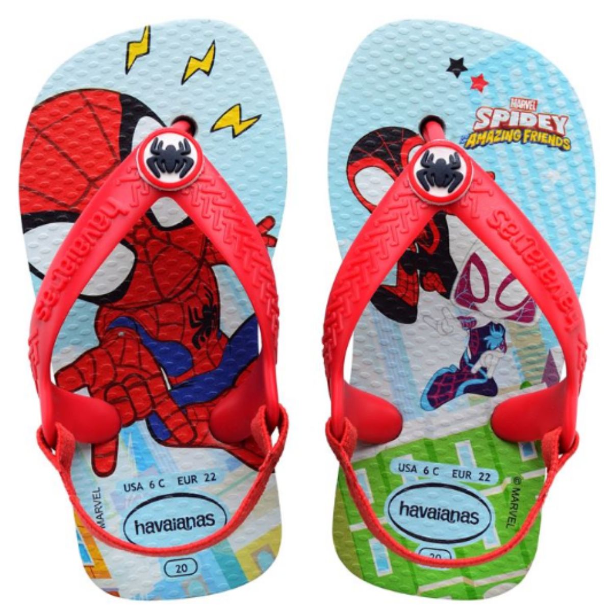 Chinelo Infantil Marvel Spider 21 22 Havaianas Azul e Vermelho