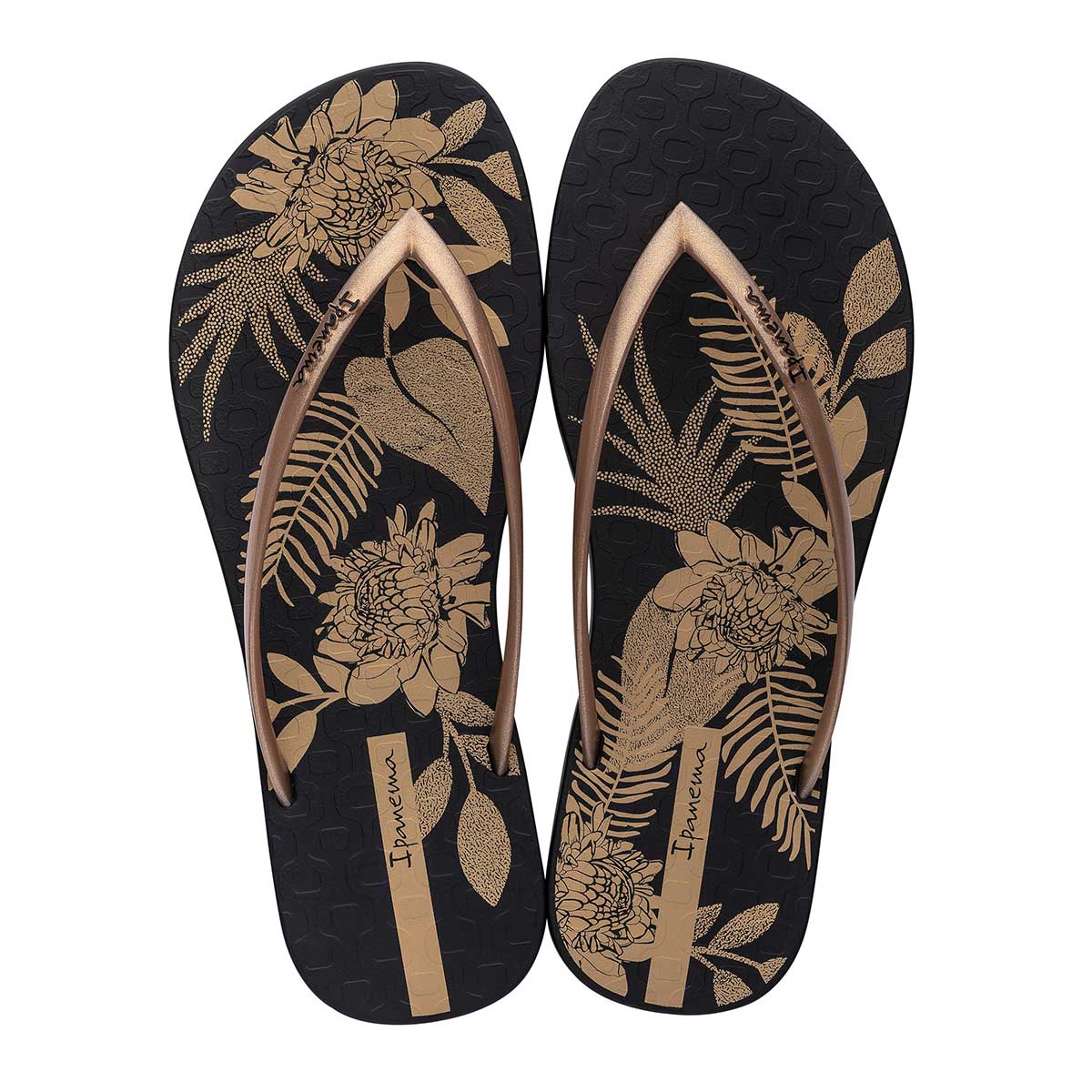 Chinelo Ipanema Feminino Easy Print Preto/Ouro 39/40