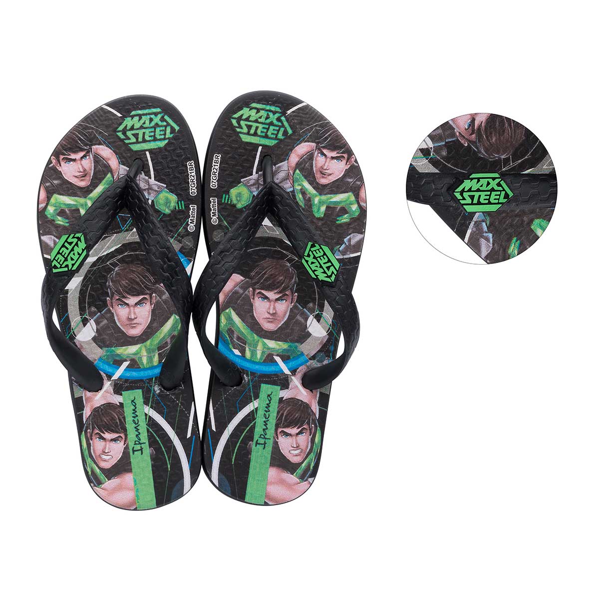 Chinelo Ipanema Infantil Polly E Max Steel Preto/Preto/Verde 23/24