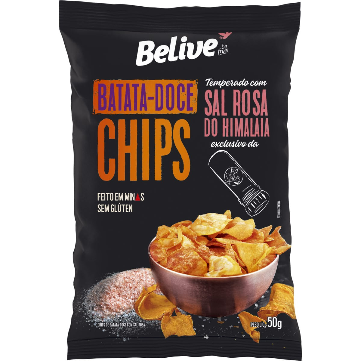 Chips de Batata Doce Belive Sal Rosa Do Himalaia 50 g