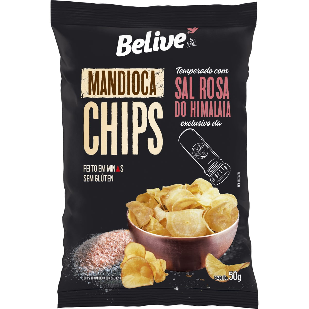 Chips de Mandioca Belive Sal Rosa Do Himalaia 50 g