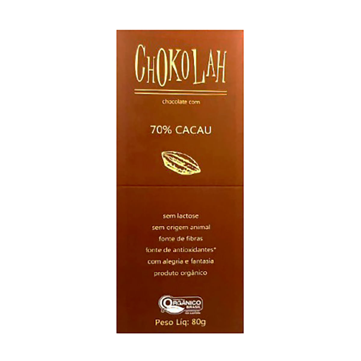 Chocolate Meio Amargo 70% Cacau Ogânico Chokolah 80 g