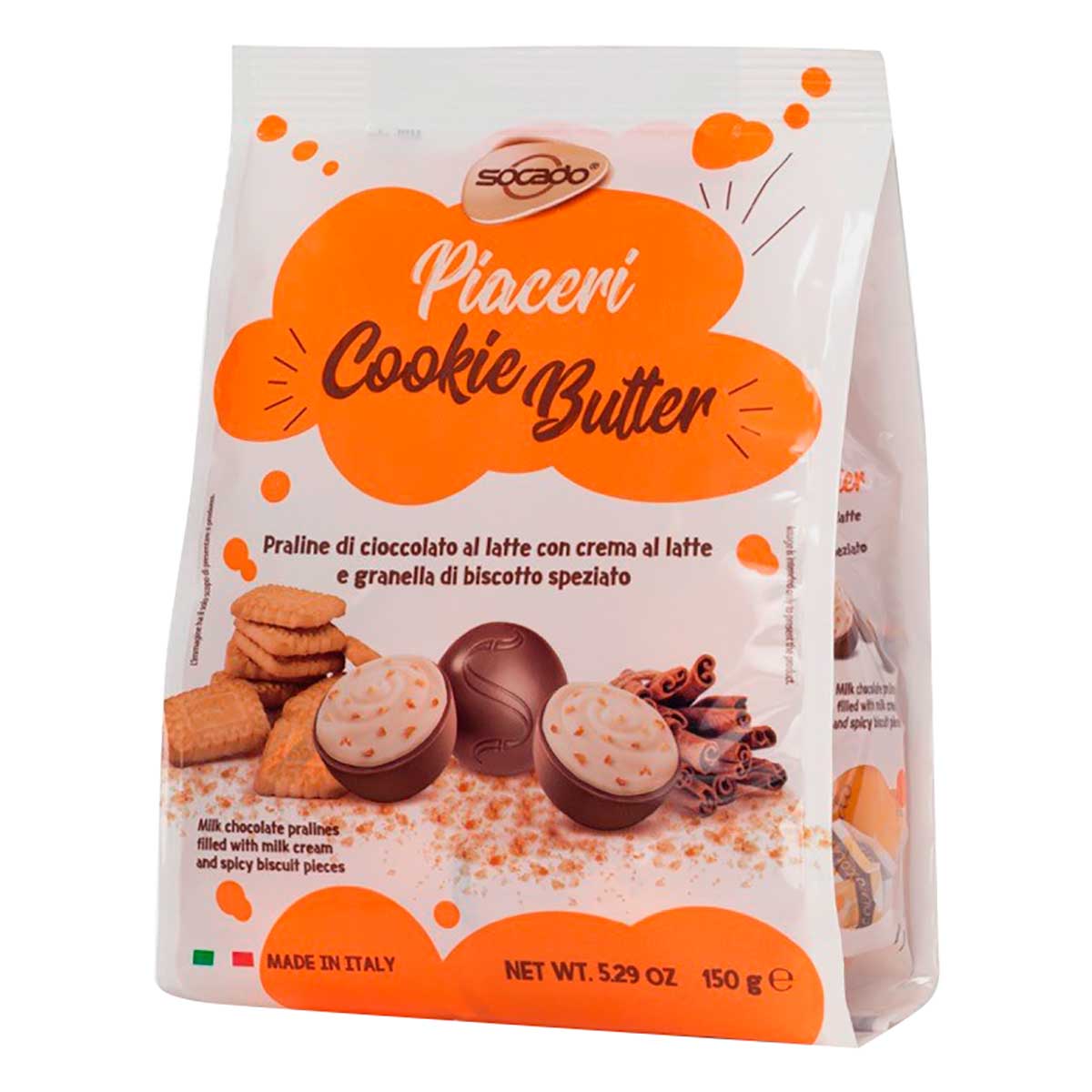 Bombom de Chocolate ao Leite Cookie Butter Socado Piaceri 150g