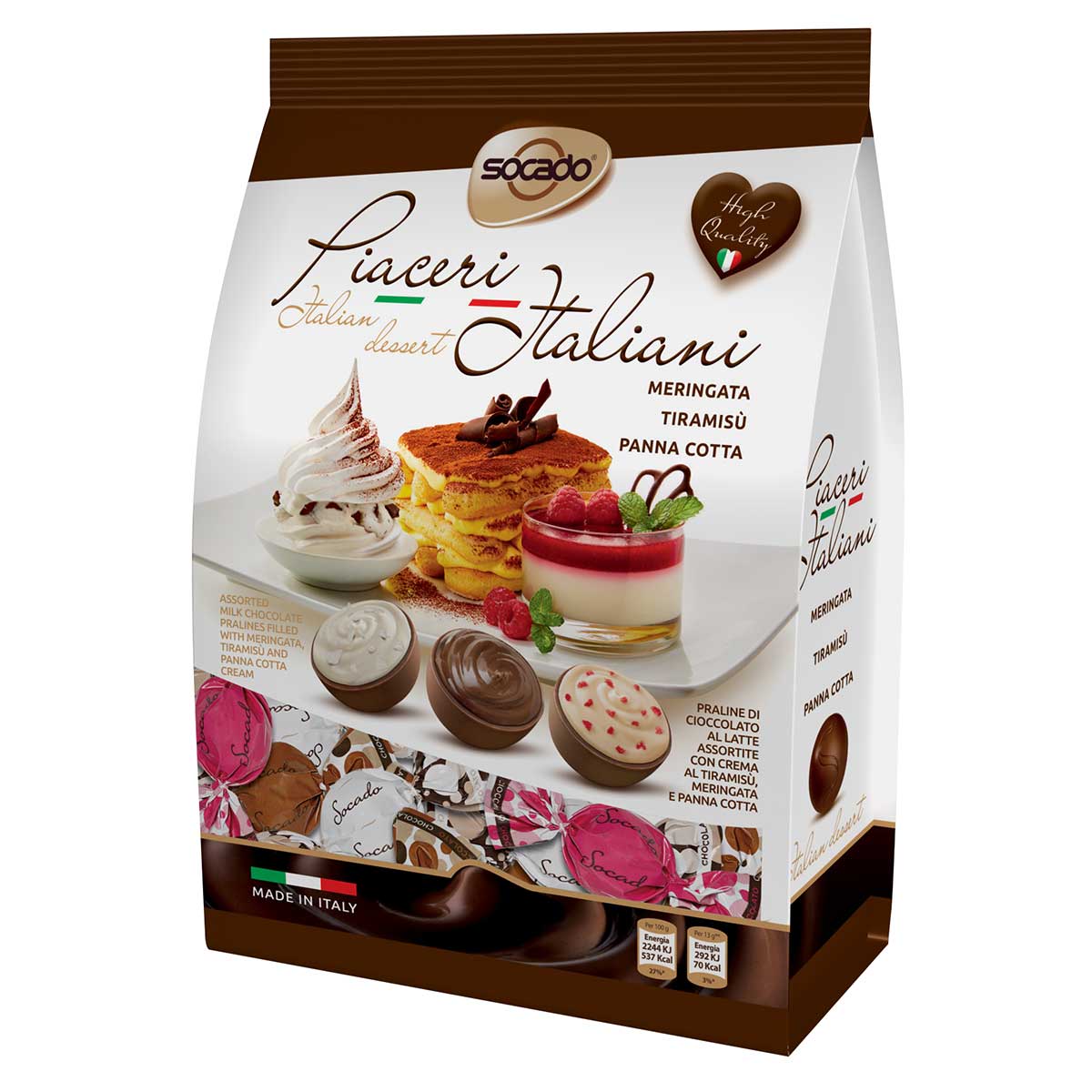 Bombom de Chocolate ao Leite Italiani Socado Piaceri 150g