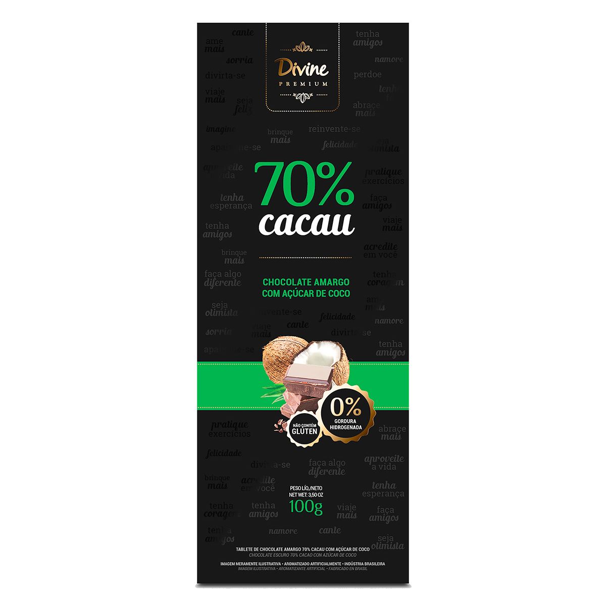 Chocolate Amargo 70% Cacau Divine 100 g