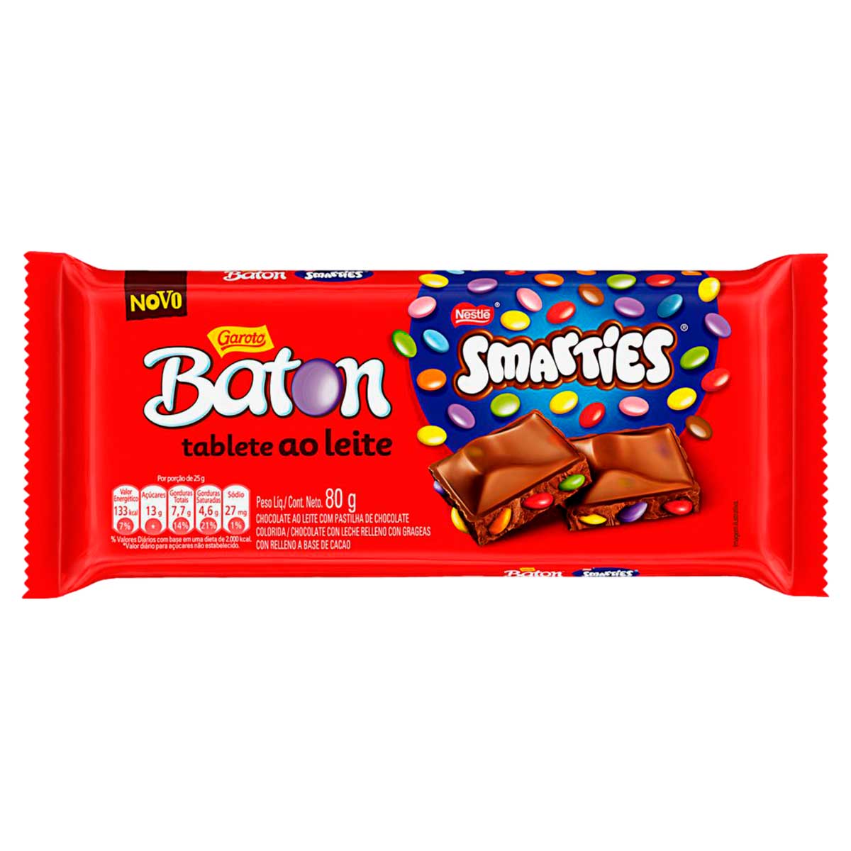 Chocolate ao Leite Smarties Garoto Baton 80g