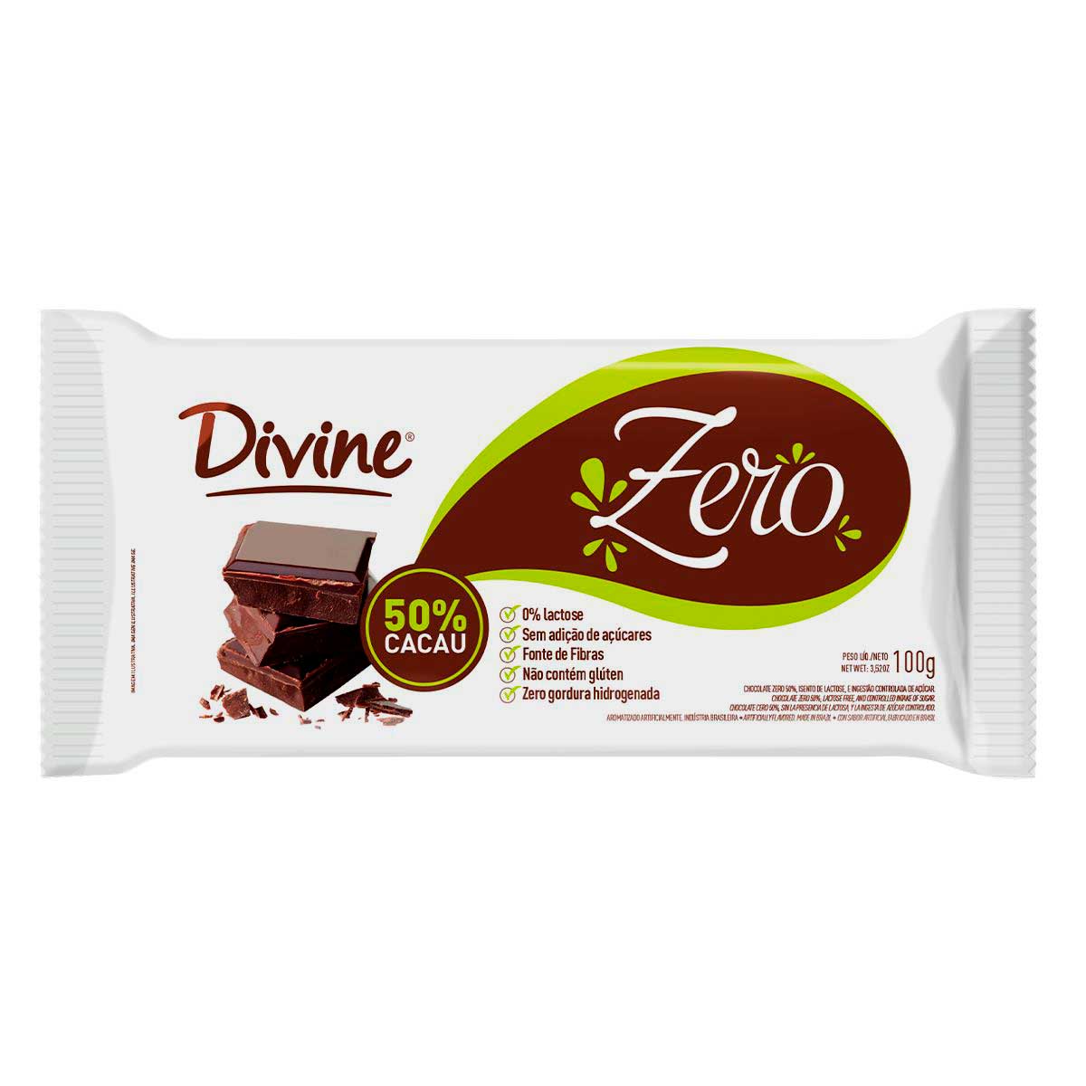 Chocolate Amargo 50% Cacau Zero Divine 100 g