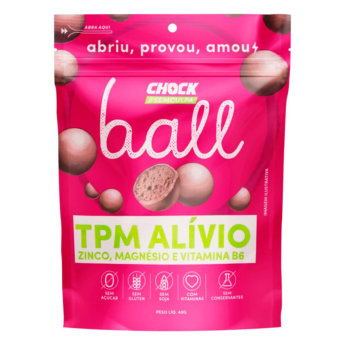 Confeito de Chocolate Zero Açúcar Chock Ball TPM Alívio 40g