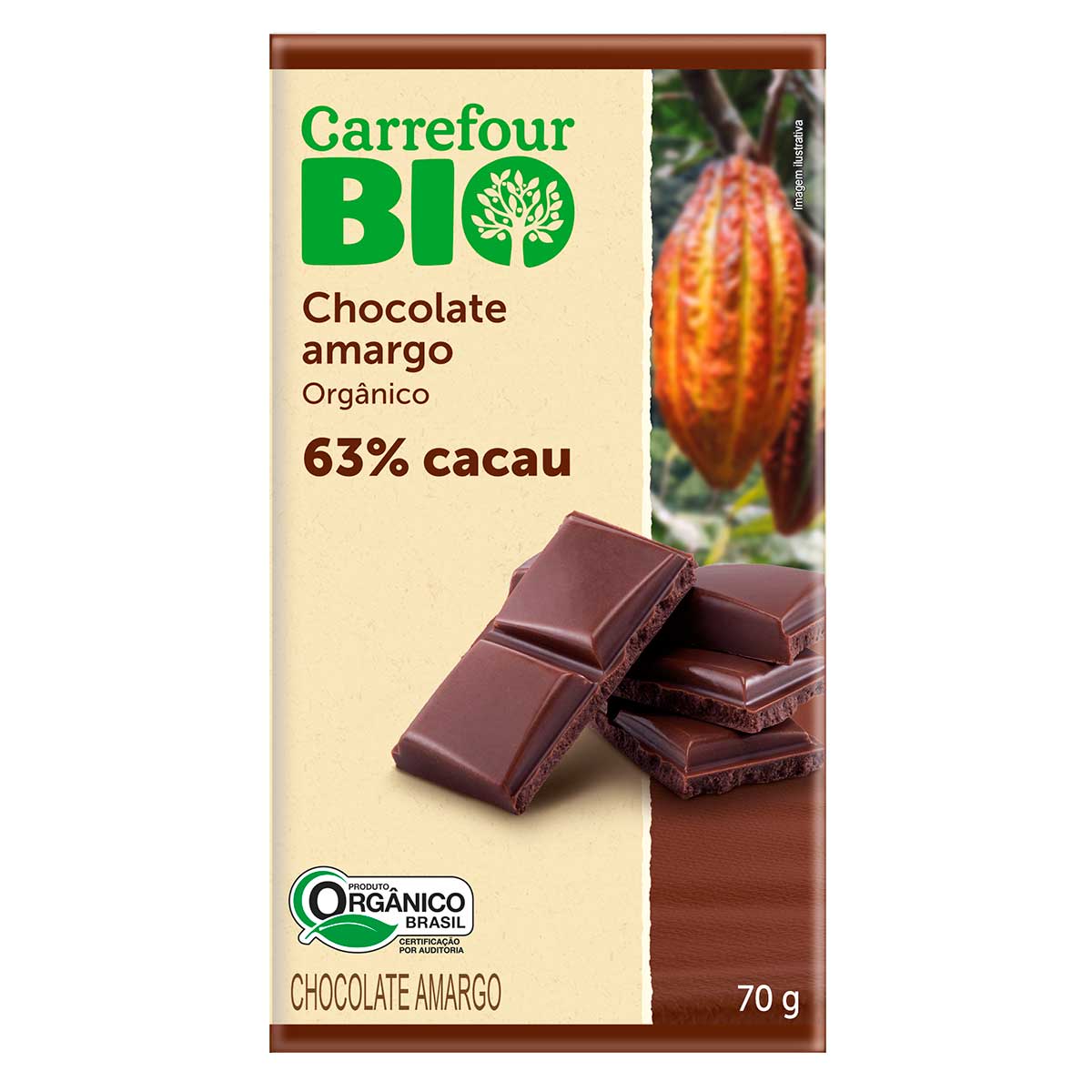 Chocolate Amargo Orgânico Carrefour Bio 70g