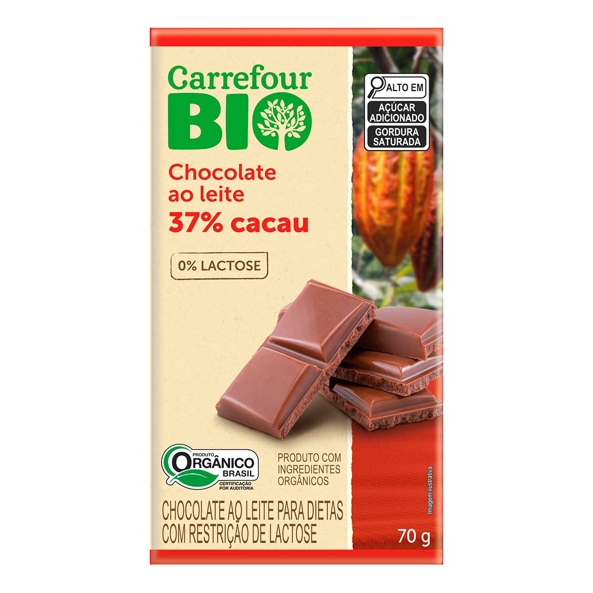 Chocolate ao Leite com Ingredientes Orgânicos Carrefour Bio 70g