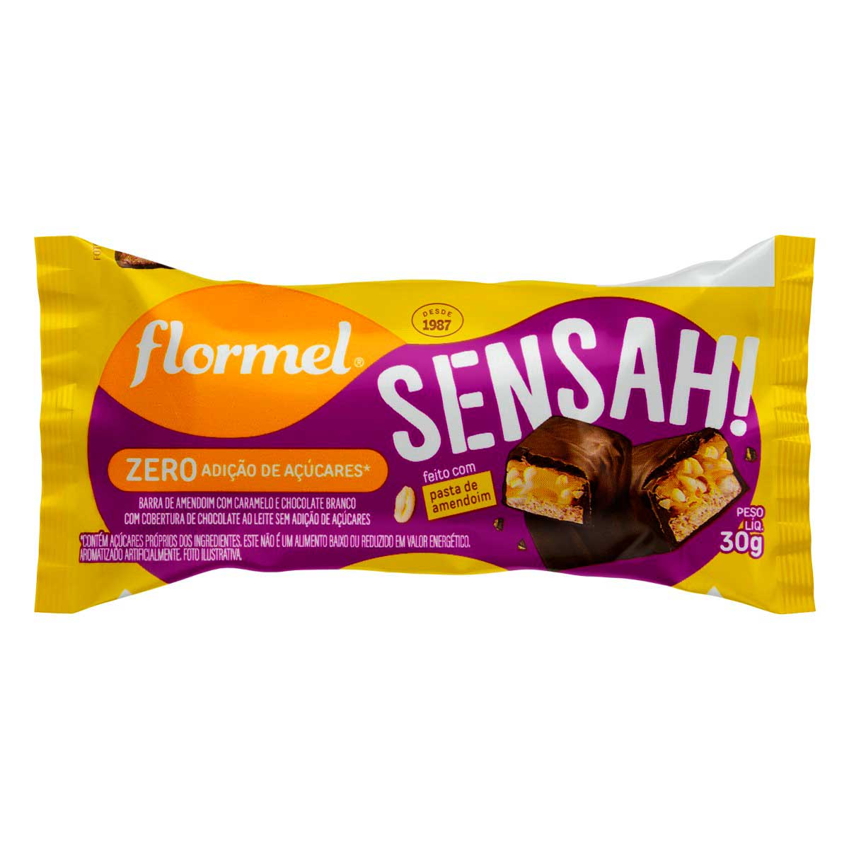 Barra de Amendoim com Cobertura Chocolate ao Leite sem Adição de Açúcar Flormel Sensah!30g