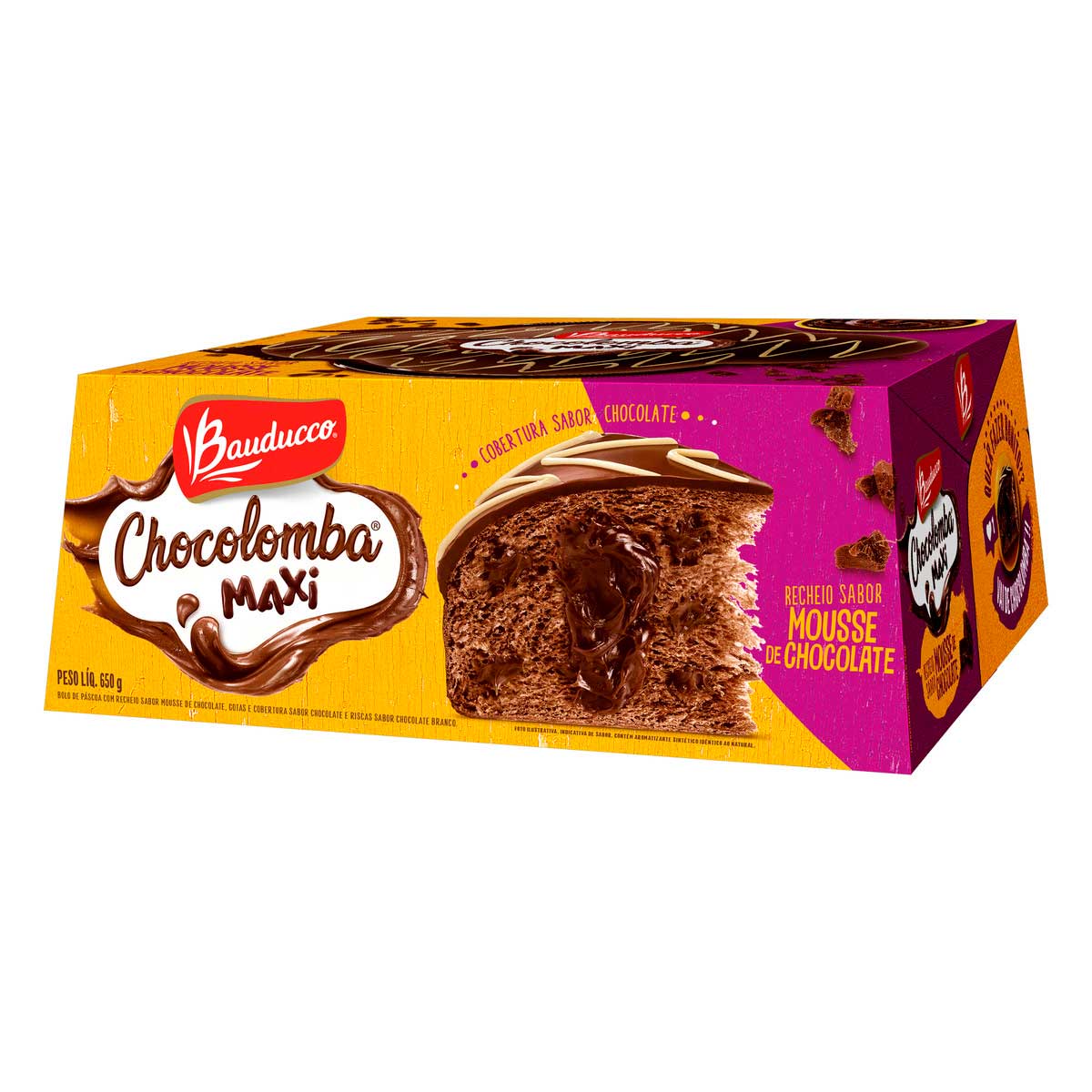 Bolo de Páscoa Recheio Mousse de Chocolate Cobertura Chocolate Bauducco Chocolomba Maxi Caixa 650 g