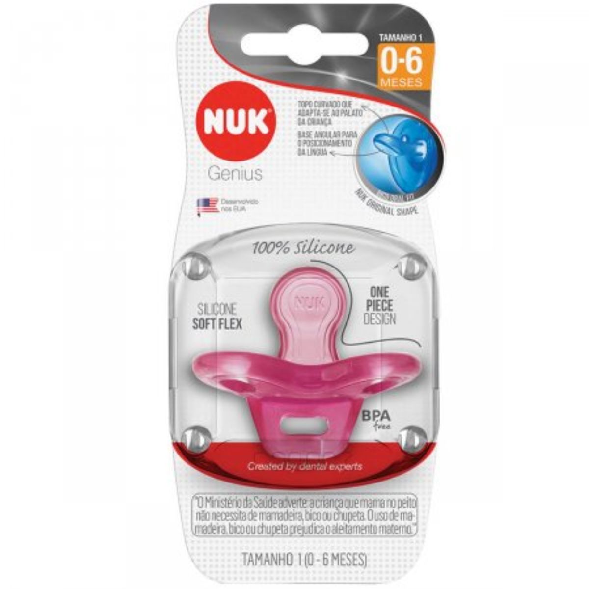 Chupeta Nuk Silicone 0 A 6 Meses Rosa 1 Unidade