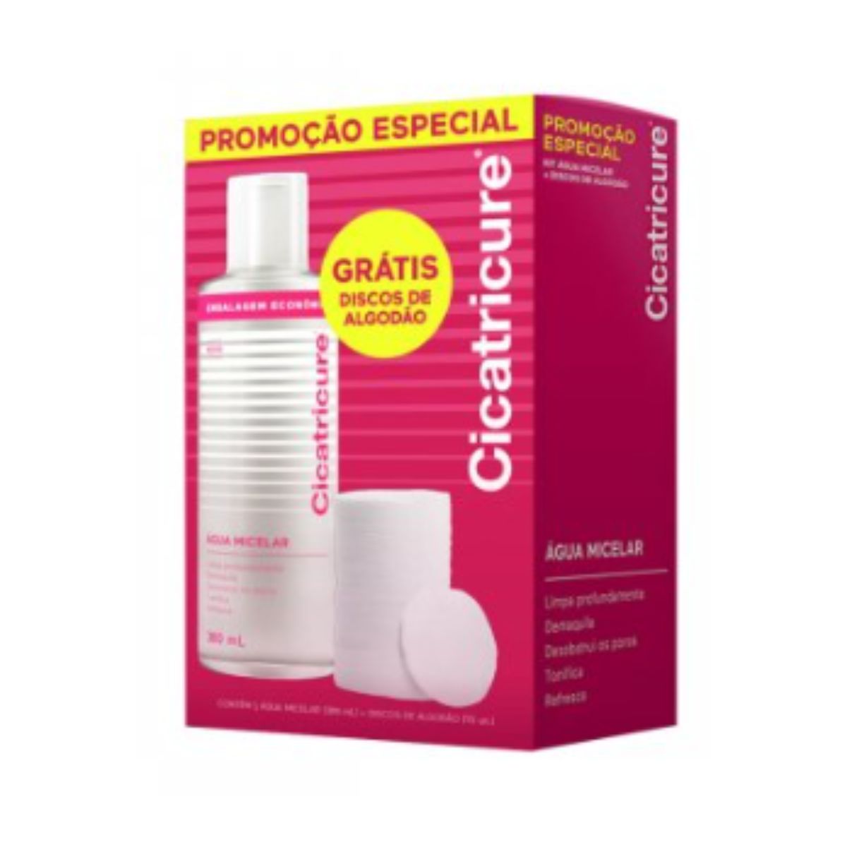 Kit Água Micelar Cicatricure com 380 ml + Discos de Algodão com 70 Unidades