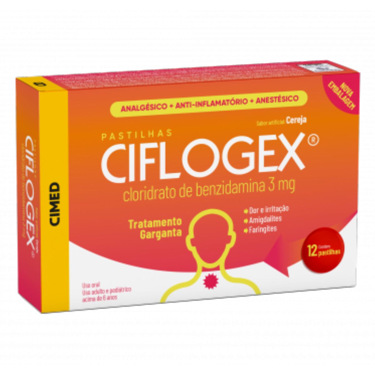 Pastilhas Para Garganta Ciflogex Sabor Cereja Com 12 Unidades