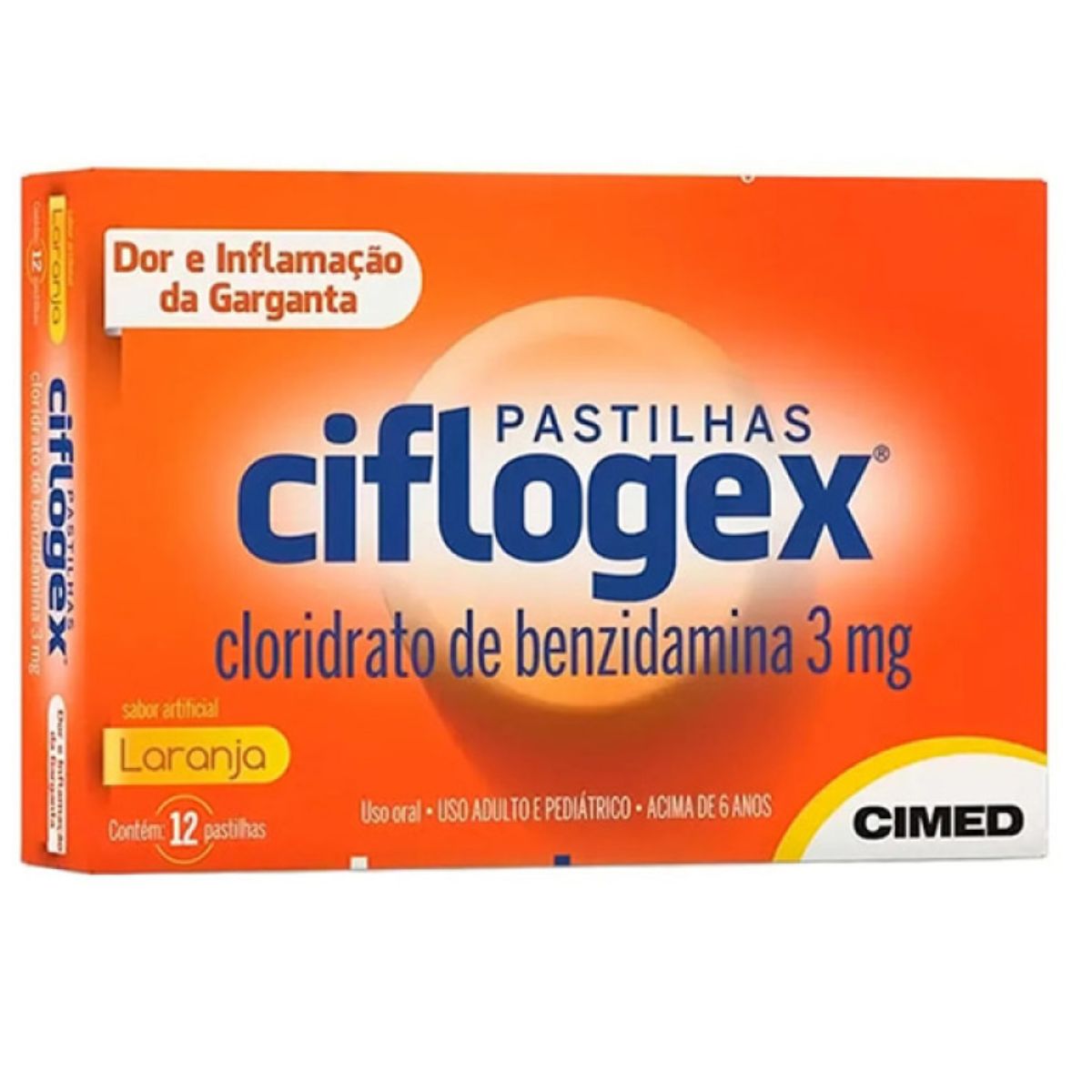 Pastilhas Para Garganta Ciflogex Sabor Laranja Com 12 Unidades