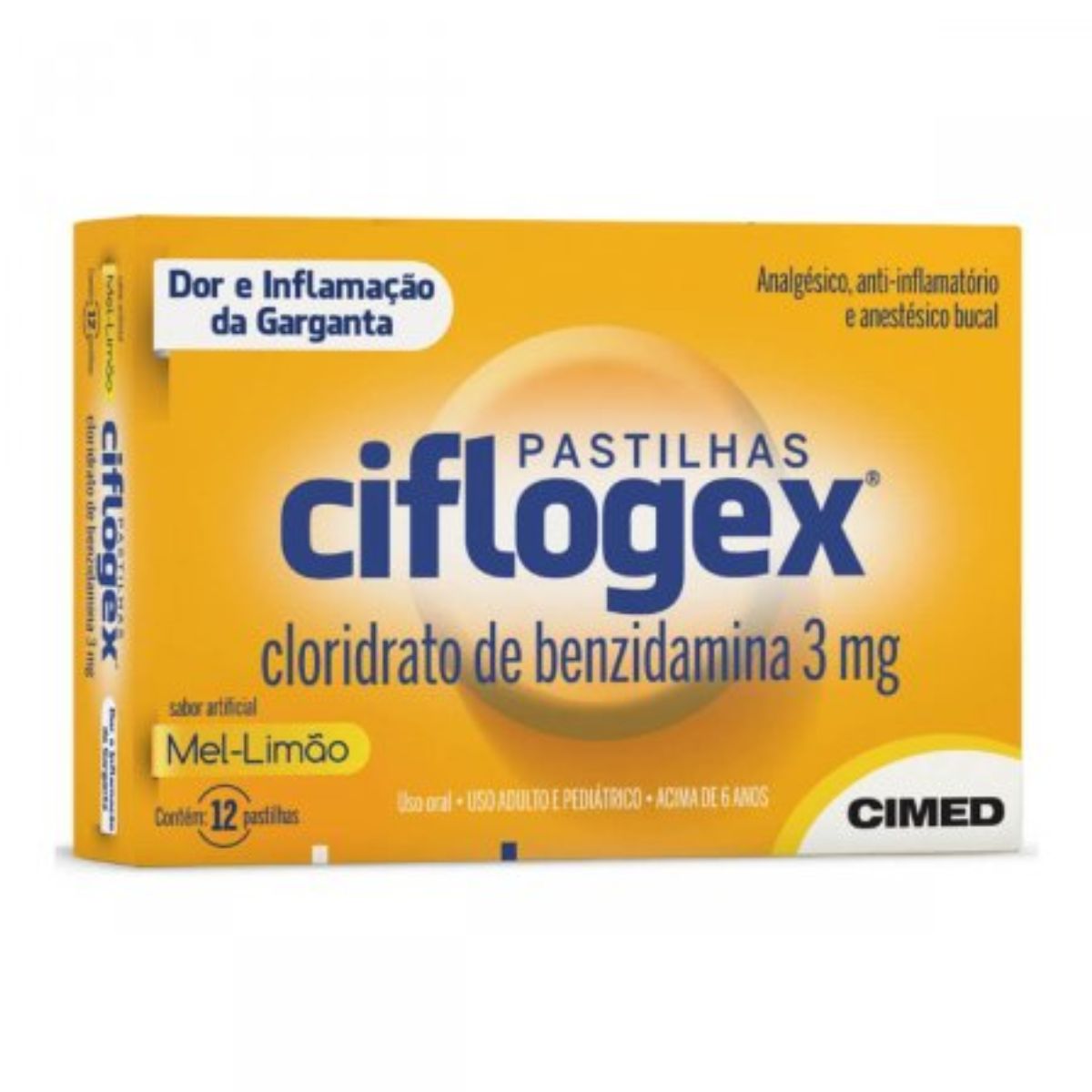 Pastilhas Para Garganta Ciflogex Sabor Mel e Limão Com 12 Unidades