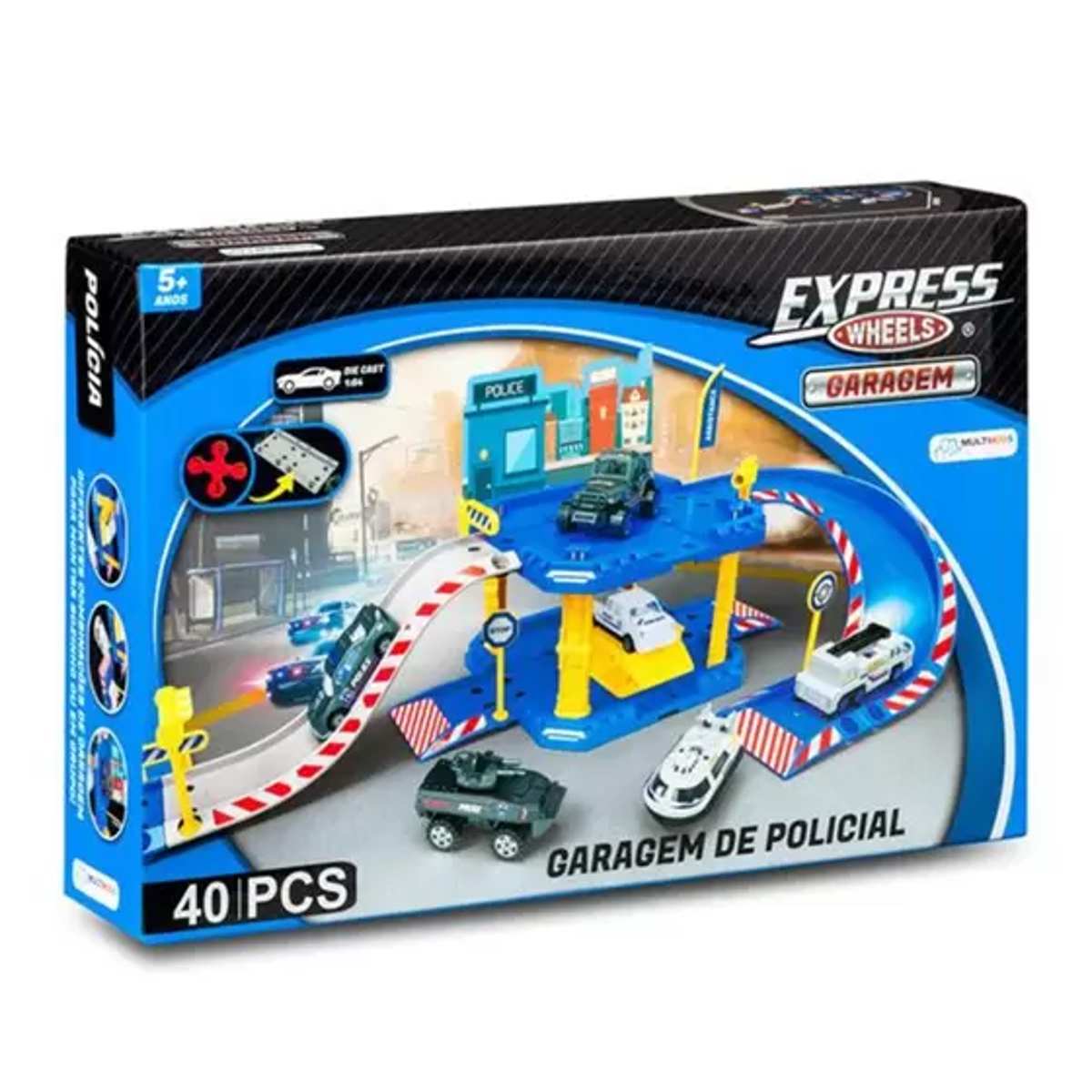 Pista Express Wheels Garagem Policia 40 Peças BR1237 Multikids