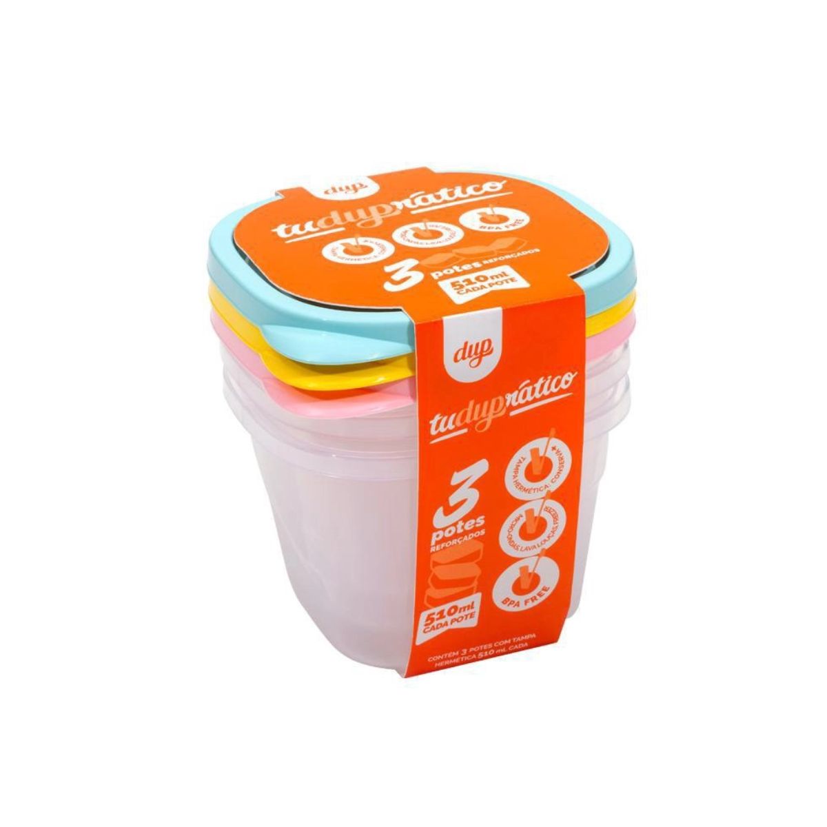 Conjunto de Pote Hermético Dup Tuduprático Sortidos 510ml com 3 Peças