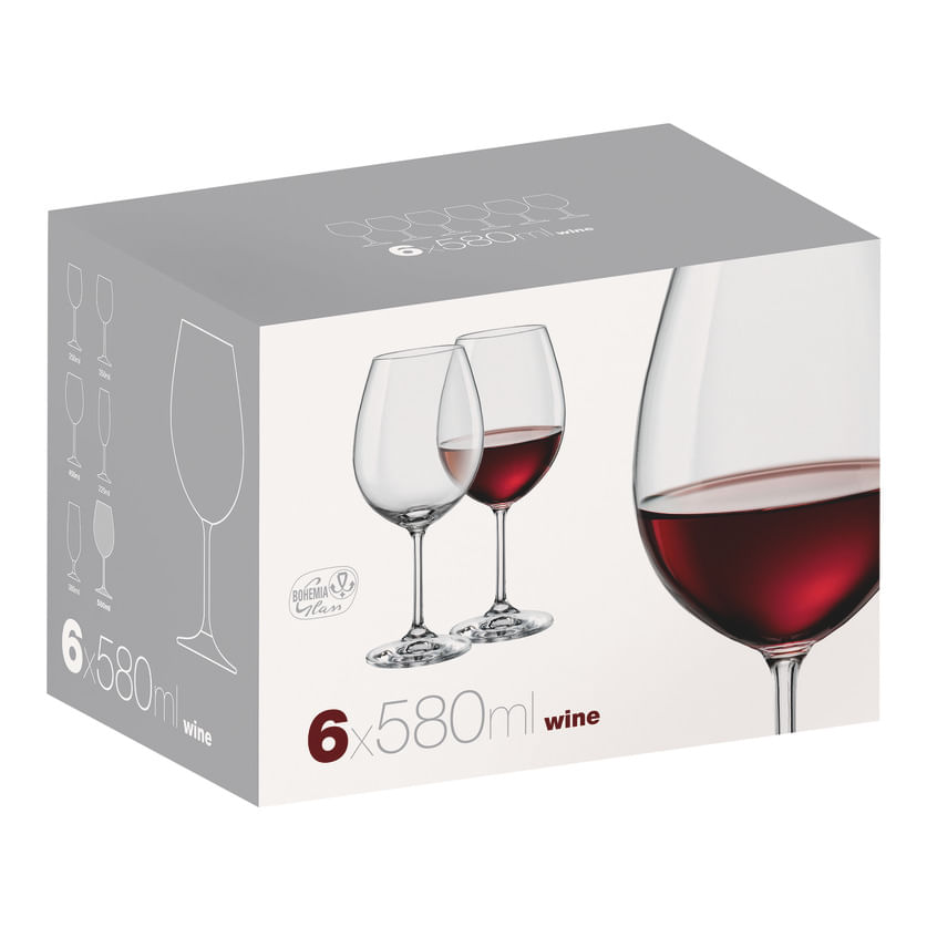 Jogo de Taças para Vinho Cristal 580ml Cristal Bohemia HO211244 6 Peças