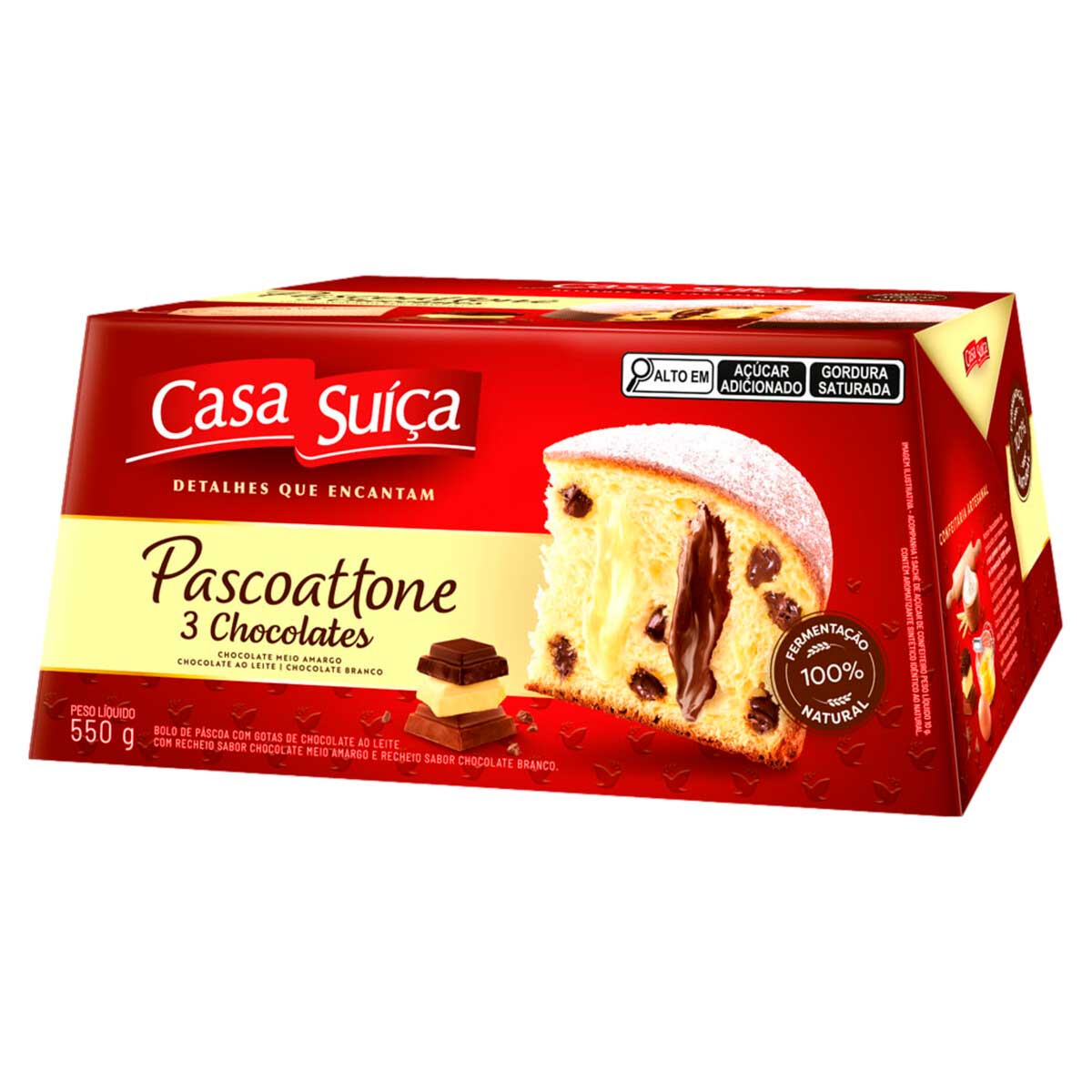 Bolo de Páscoa com Gotas de Chocolate ao Leite Recheio 3 Chocolates Casa Suíça Pascoattone 550g