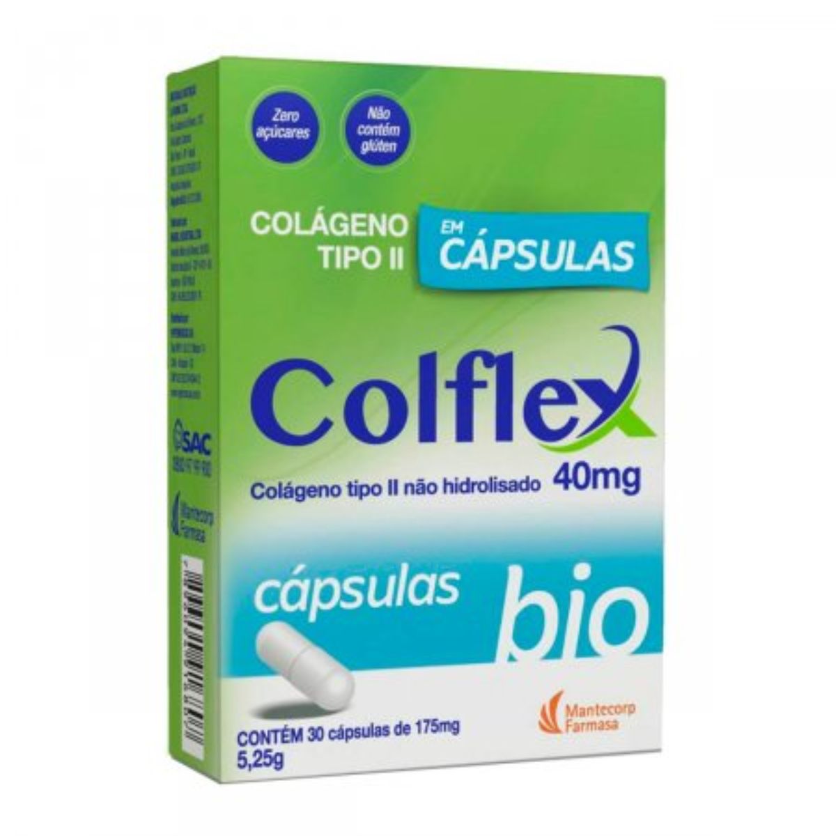 Colágeno Colflex BIO Não Hidrolisado 40mg Com 30 Cápsula