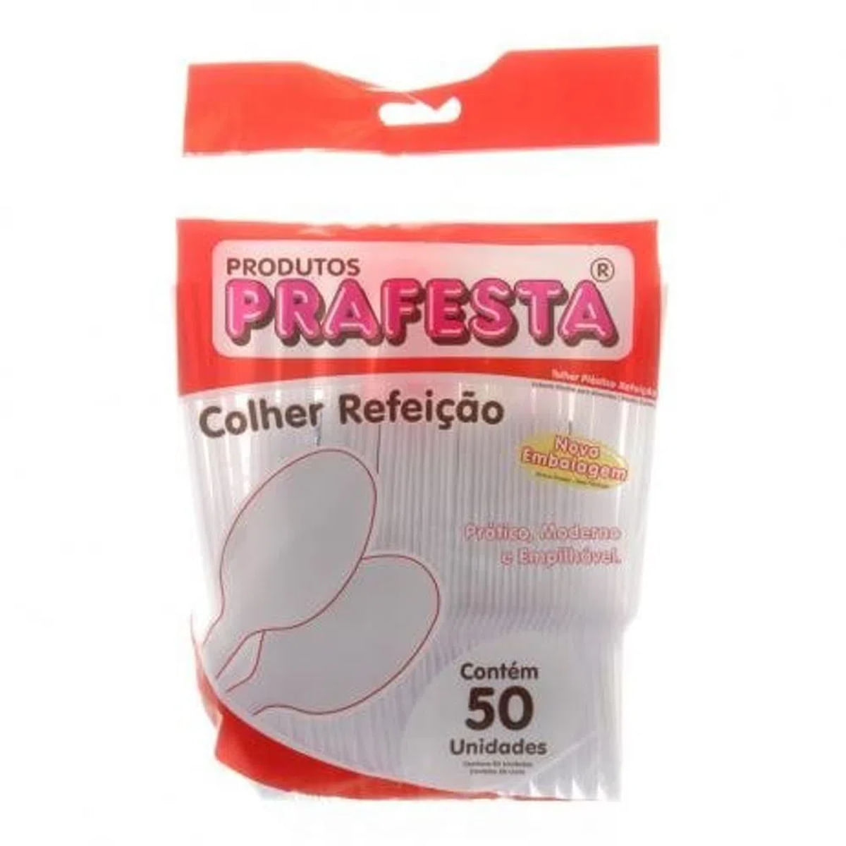 Colher Descartável Para Refeição Branca Prafesta 50 Unidades