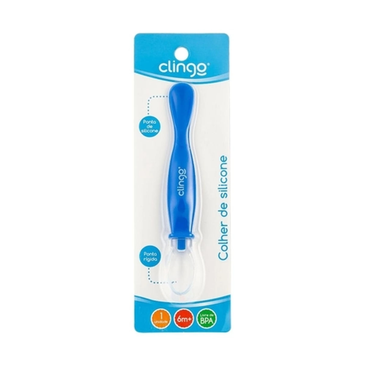 Colher de Silicone Ponta Dupla Clingo Colors Azul