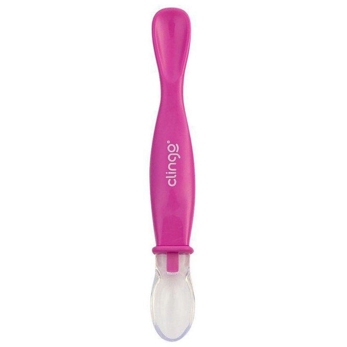 Colher Infantil de Silicone Ponta Dupla Rosa Clingo