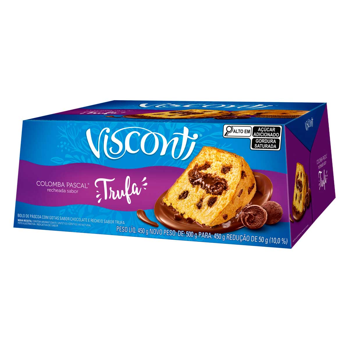 Bolo de Páscoa Gotas de Chocolate e Recheio Trufa Visconti Colomba Pascal 450g