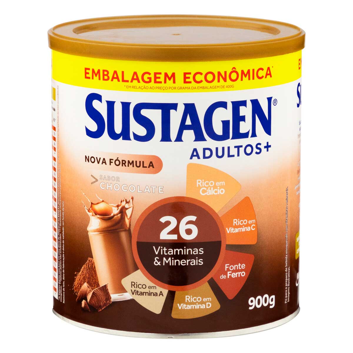 Pó para Preparo de Bebida Sabor Chocolate Sustagen Adultos+ 900g Embalagem Econômica