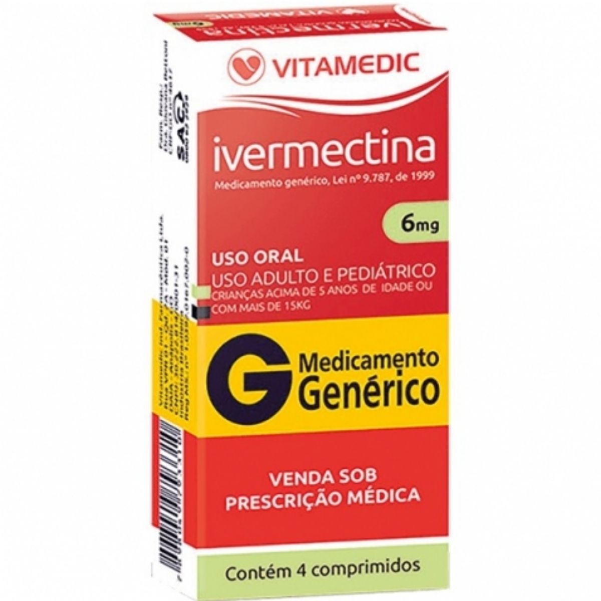 Comprimido Ivermectina 65 mg Genérico Vitamedic Caixa 4 Comprimidos