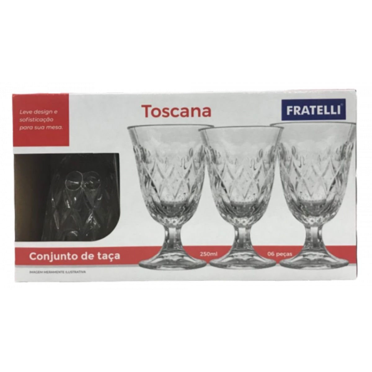 Conjunto de Taças Transparentes Toscana 250 ml com 6 peças Fratelli