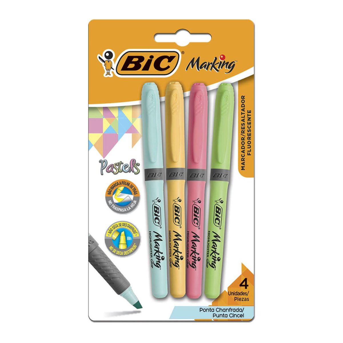 Conjunto de Marcadores de Texto Bic Tom Pastel com 4 unidades