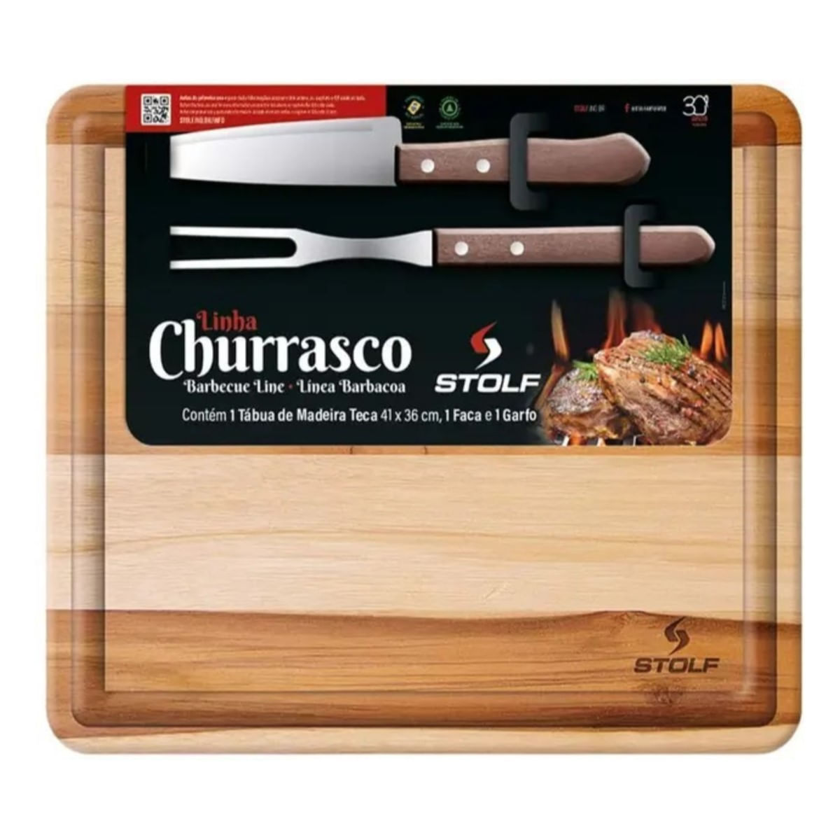 Conjunto para Churrasco com Tábua, Garfo e Faca Stolf