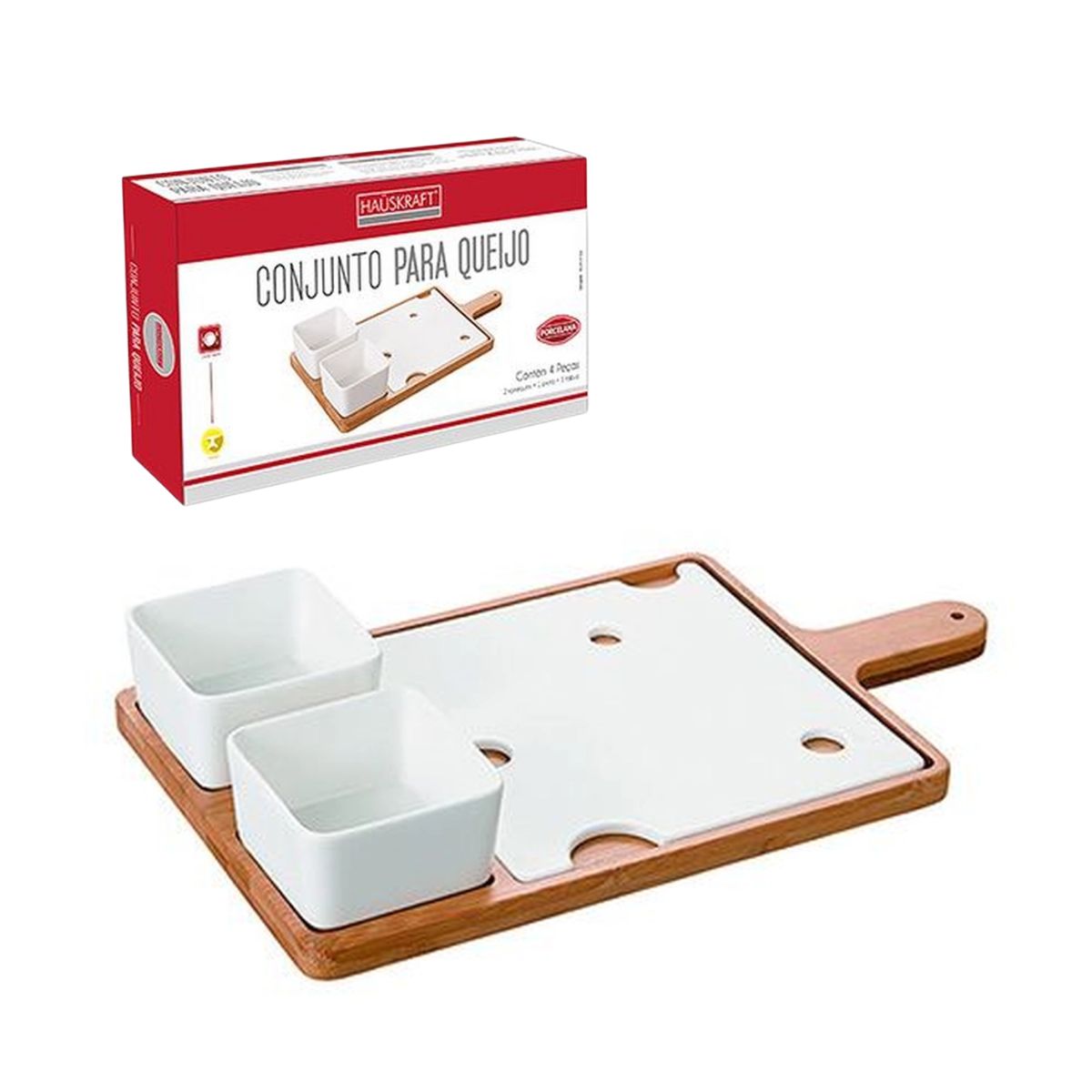 Conjunto para Queijo Porcelana Hauskaft Etilux 37 cm 4 peças