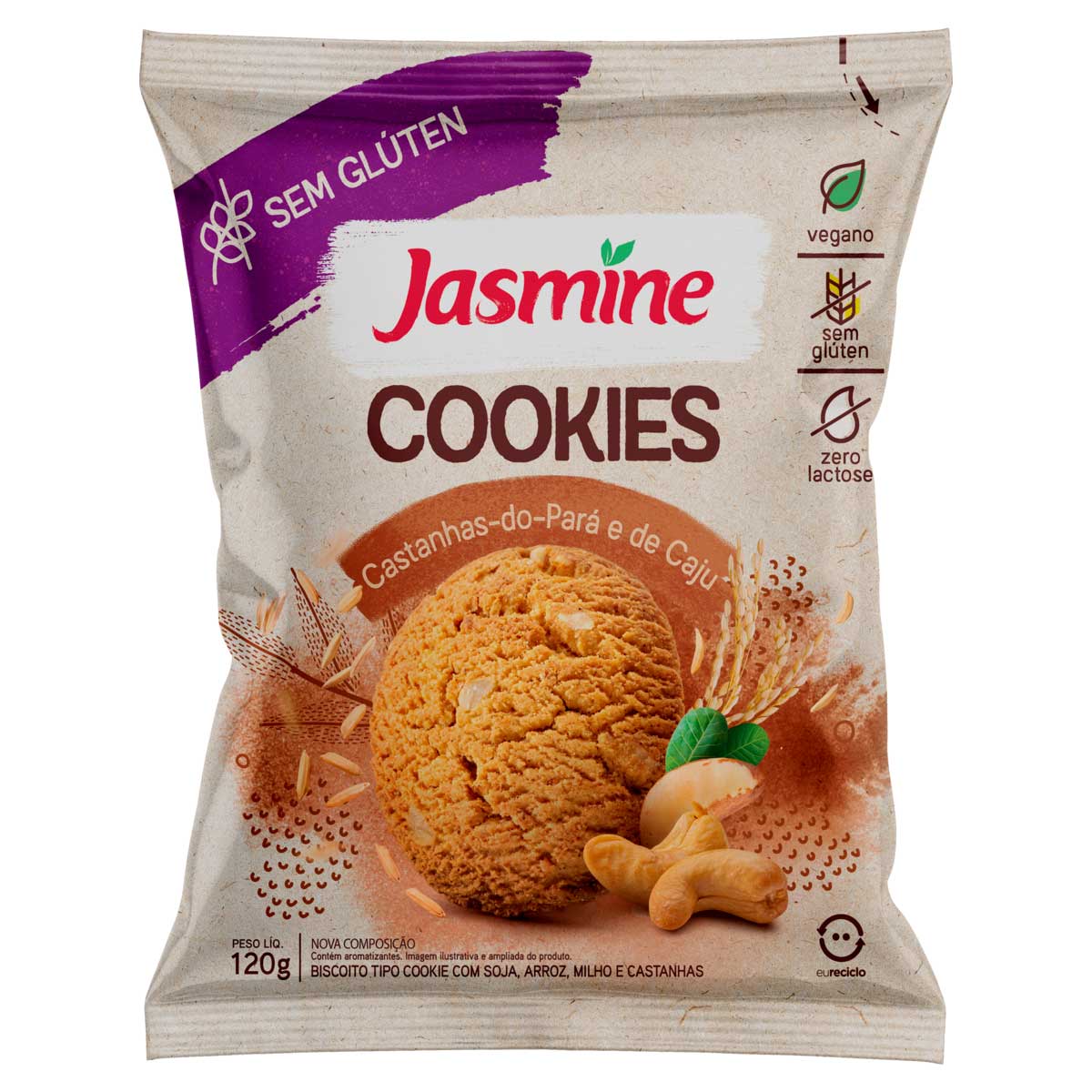 Cookie Integral Castanha do Pará e Caju Jasmine Sem Glúten 150g