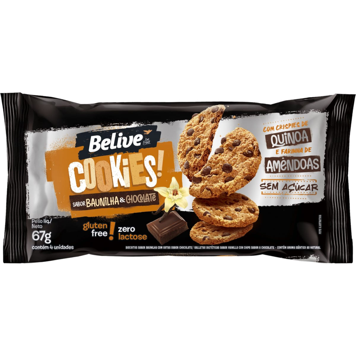 Cookies Baunilha com Gotas de Chocolate Belive 67 g