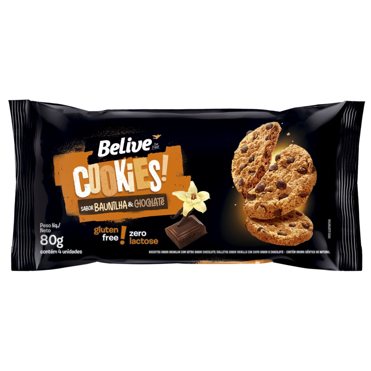 Cookies Baunilha com Gotas de Chocolate Belive 80 g