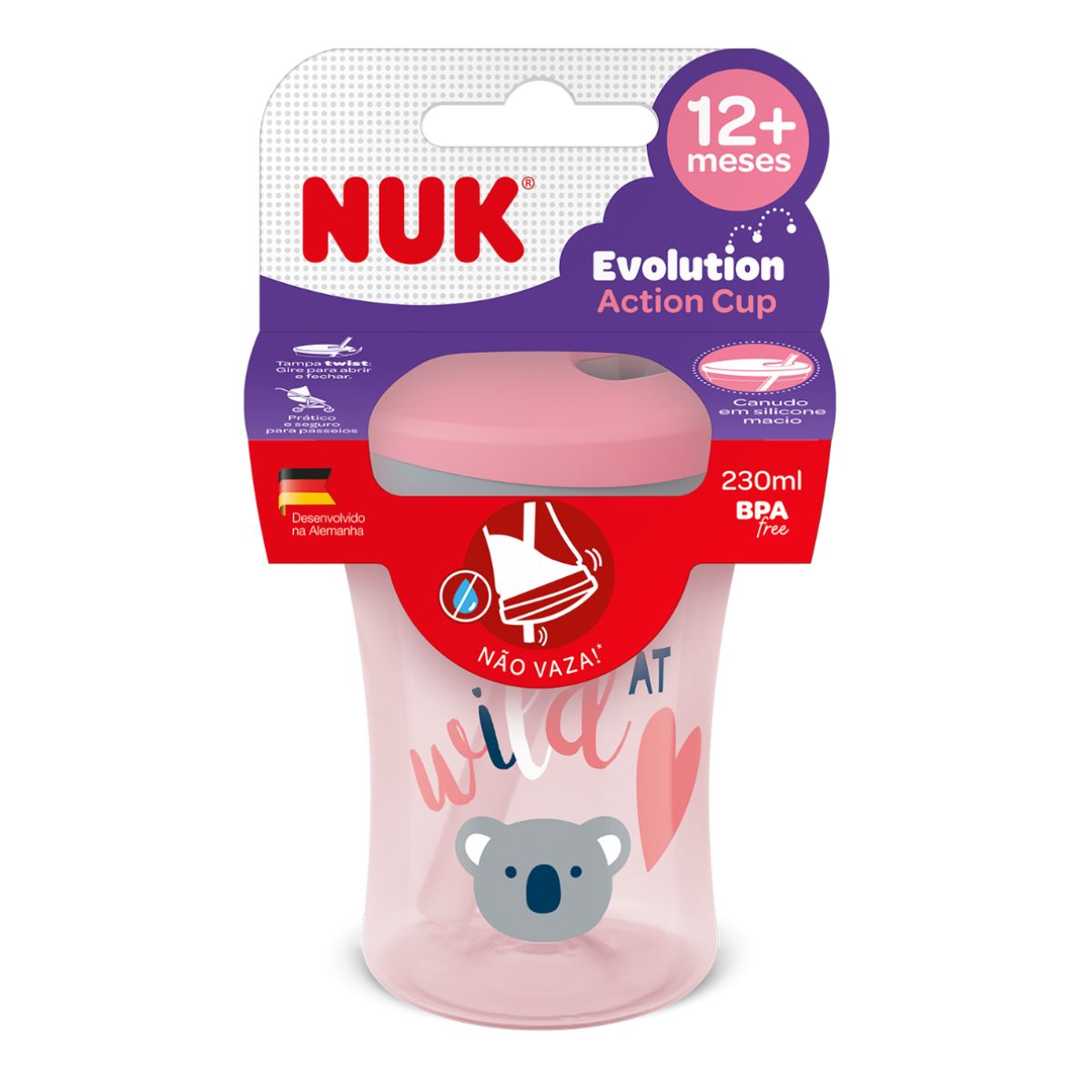 Copo com Canudo Polipropileno 230 ml Rosa NUK Action Evolution 1 Peça