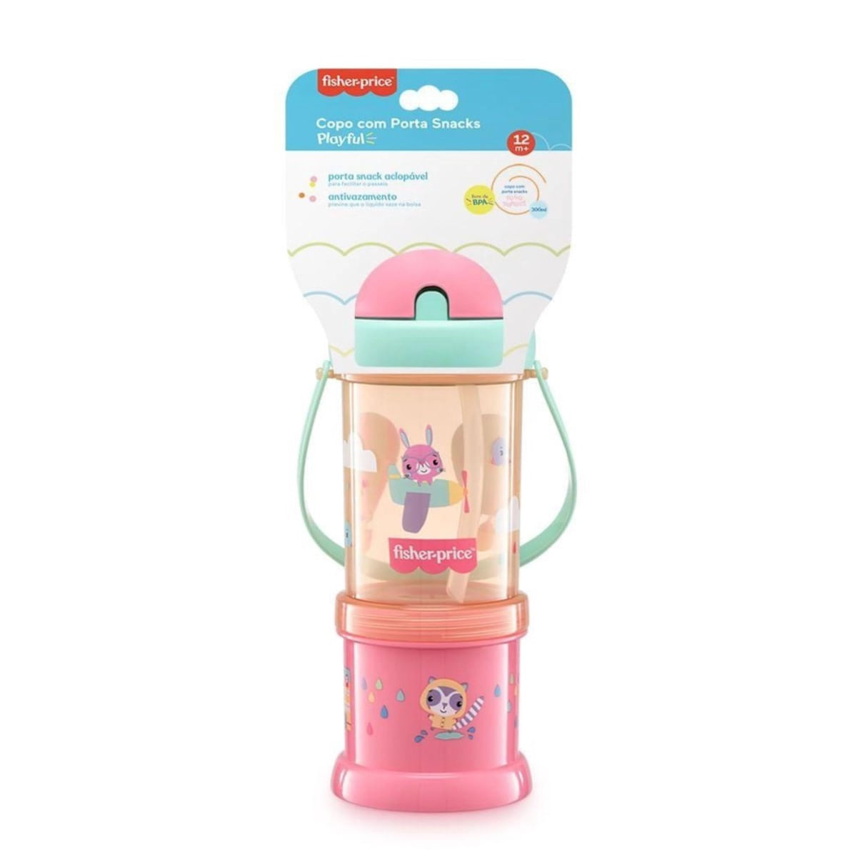 Copo com Porta Snack Playful Rosa Summer Sky Fisher Price