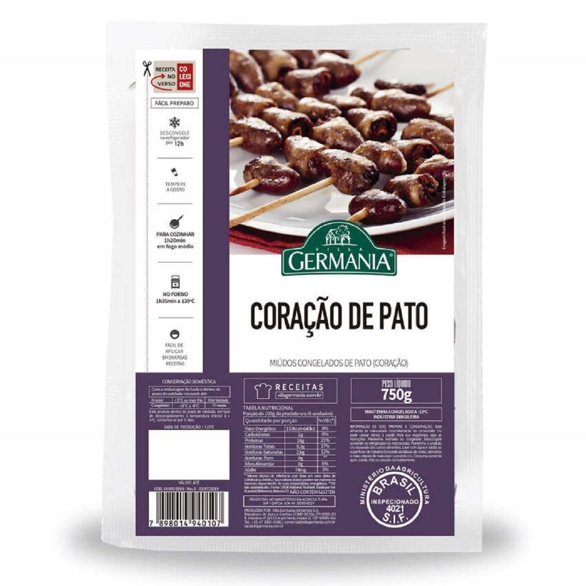 Coração de Pato Congelado Villa Germânia 750 g