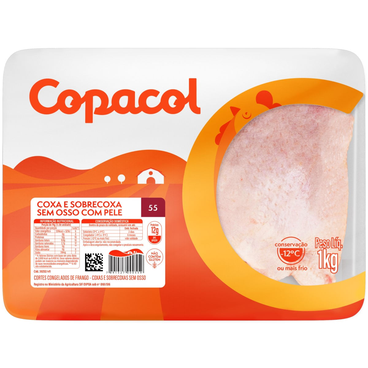 Coxa e Sobrecoxa de Frango sem Osso Congelado Copacol 1Kg