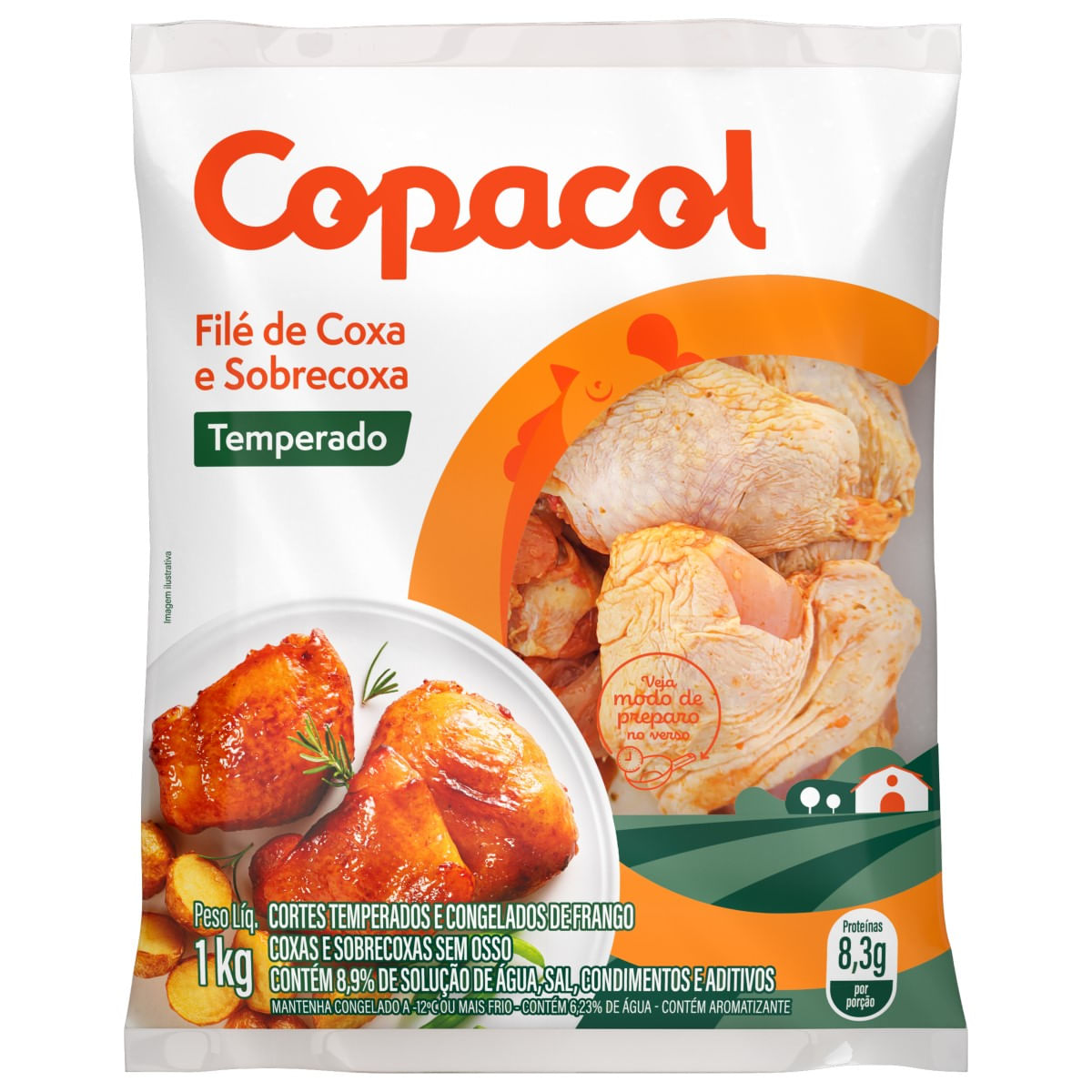 Coxa e Sobrecoxa de Frango sem Osso Temperado Congelado Copacol 1Kg