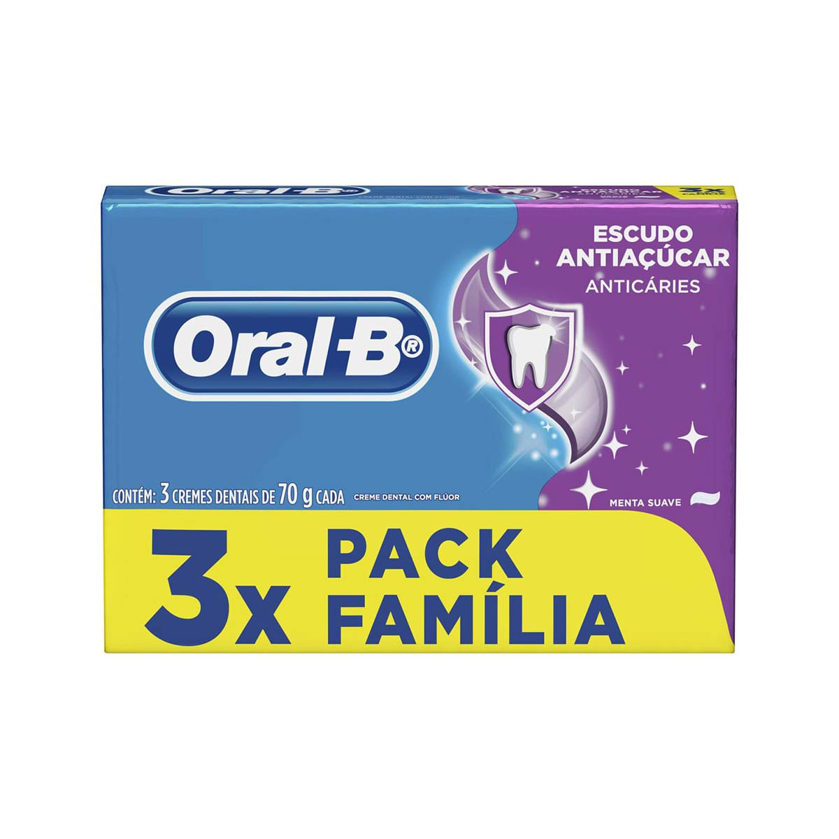 Creme Dental Oral-B Escudo Antiaçúcar Menta - 3 Unidades com 70g cada