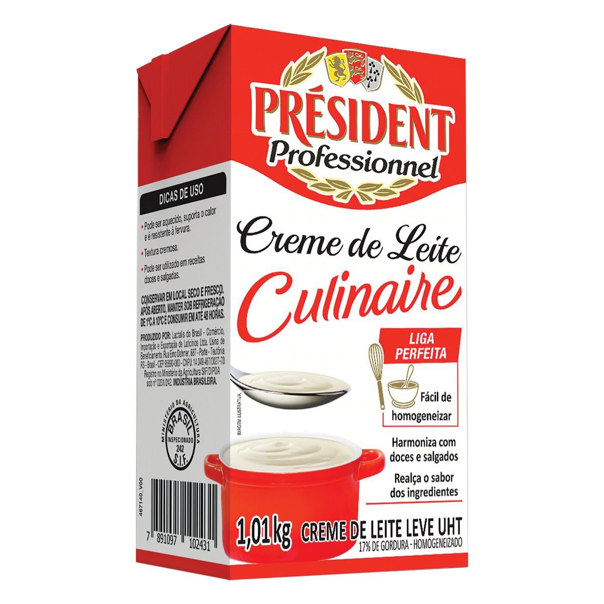 Creme de Leite Leve Président Professionnel Culinaire 1,01 kg