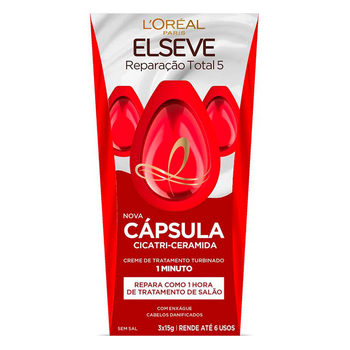 Creme de Tratamento Elseve Cápsula Reparação Total 5 com 3 Unidades 15 g Cada